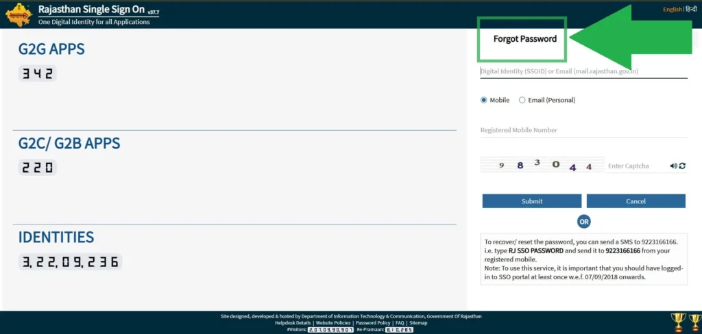 Forgot SSO ID Password